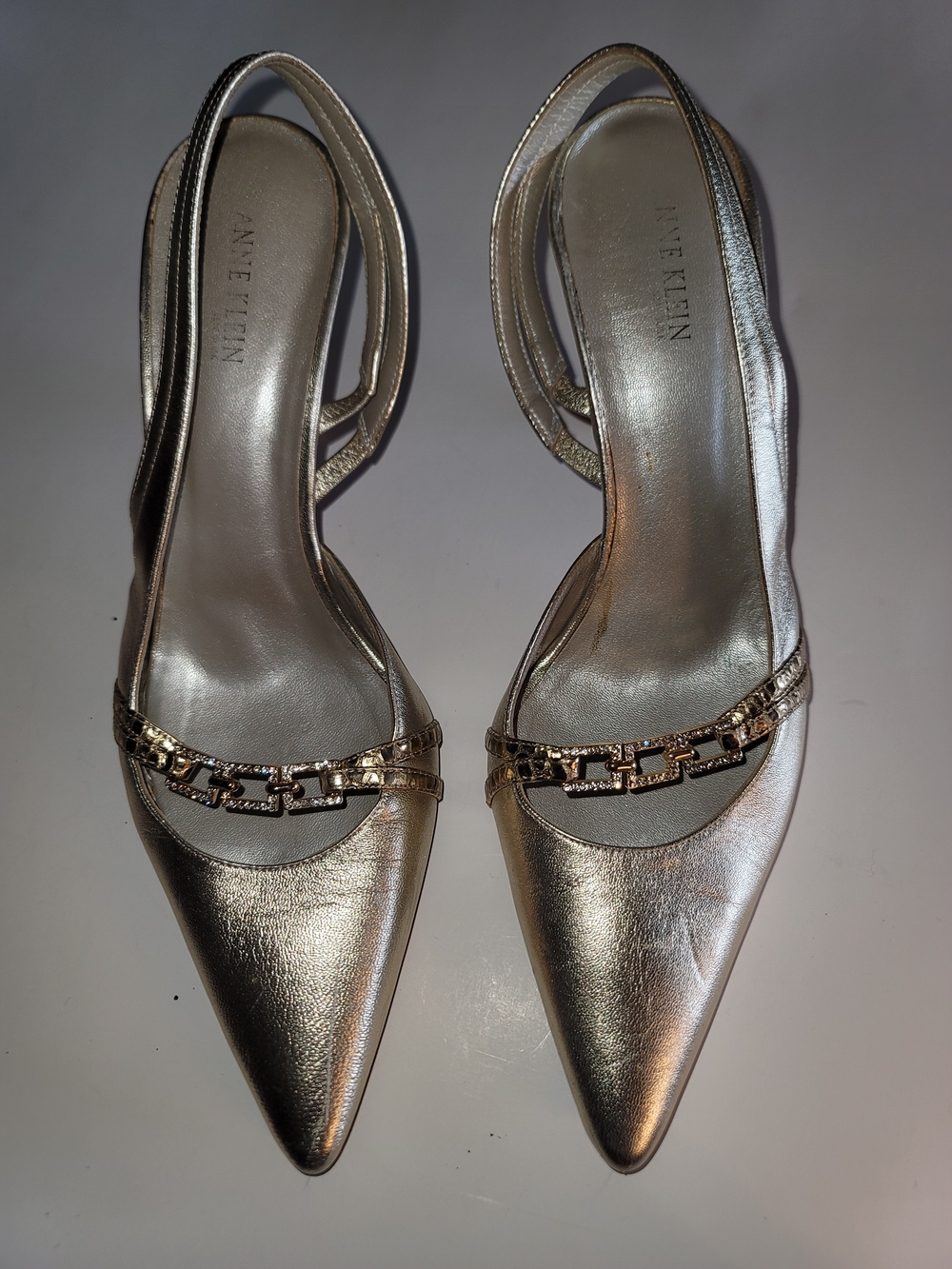 Anne Klein Metallic Gold Pointed-Toe Slingback Heels